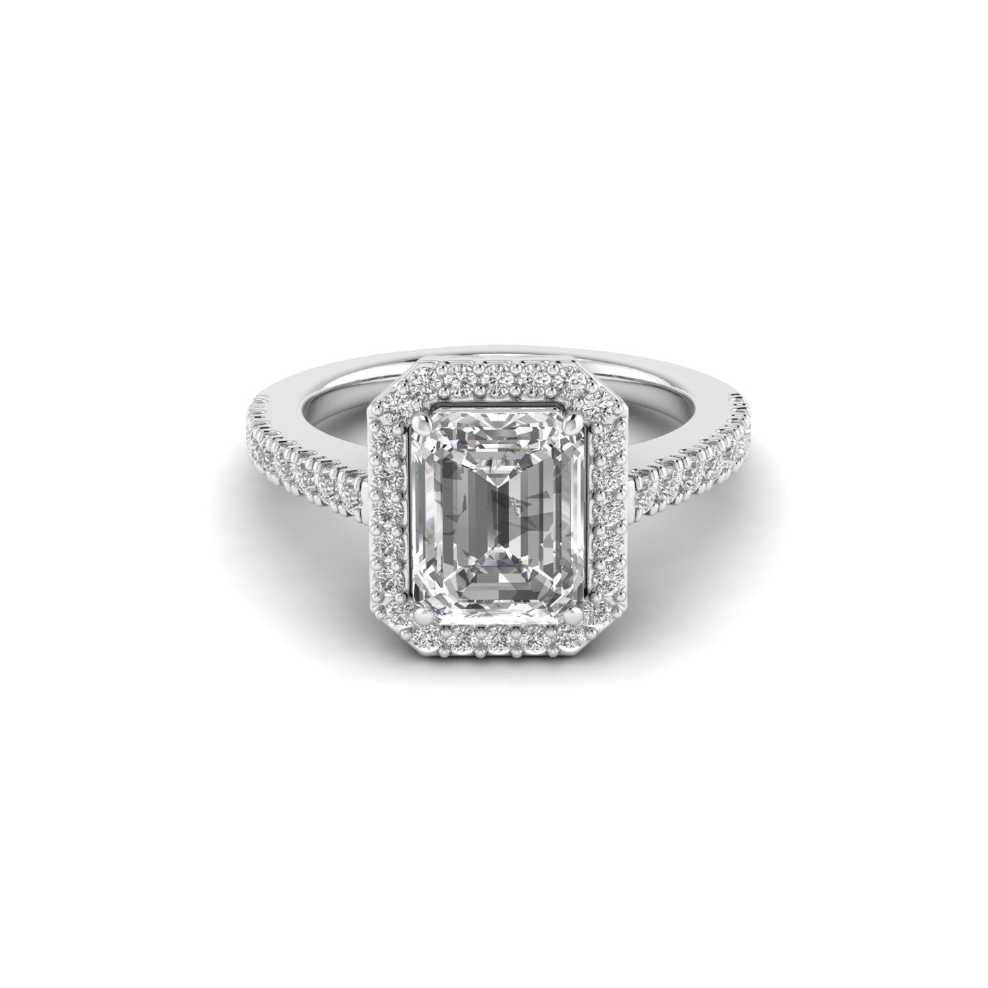 White Gold Studded 3.028 Carat Lab Grown Diamond Ring-E Color VS1 Clarity.